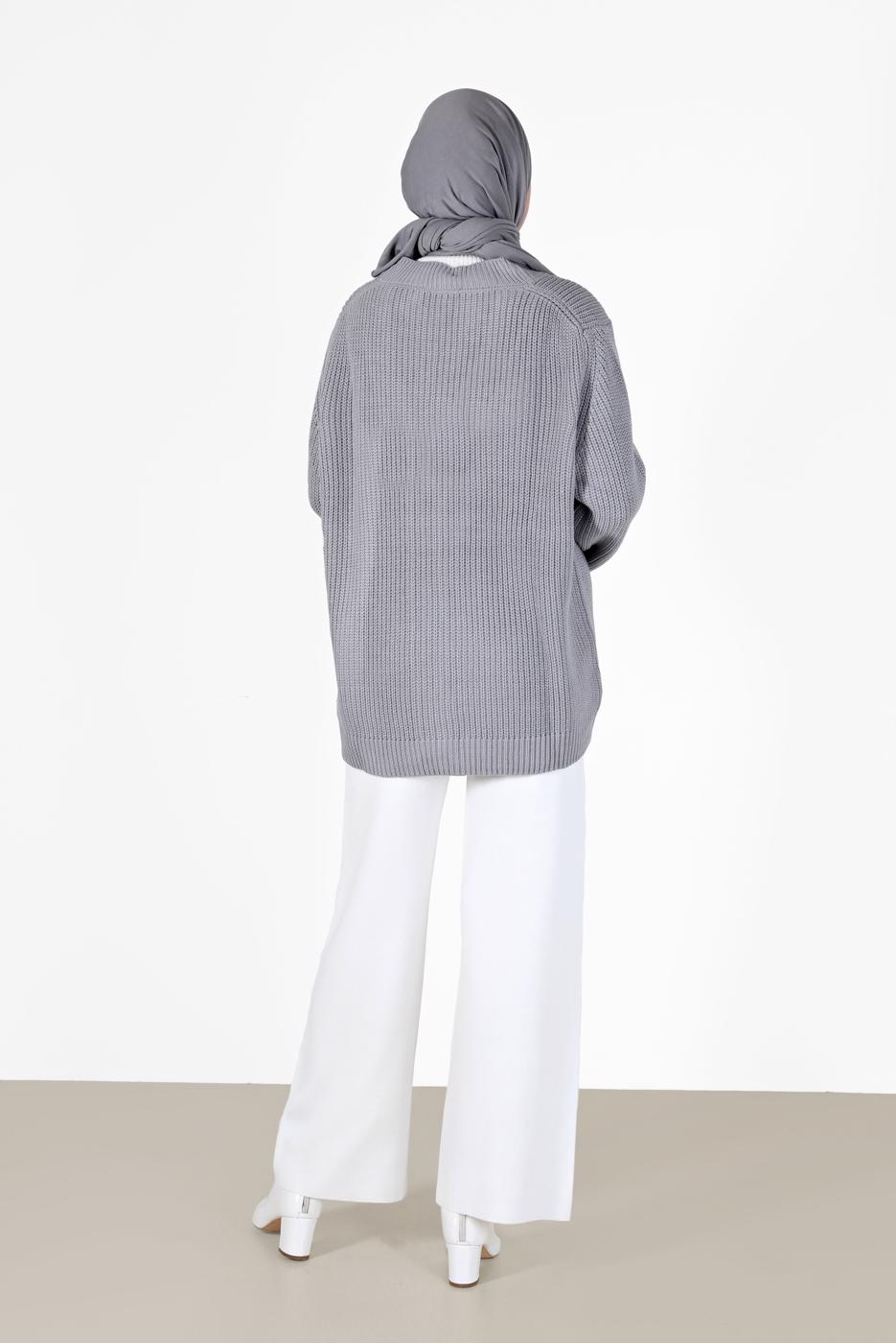 Hijab clothing GREY BUTTON DETAIL BASIC KNITWEAR CARDIGAN 9905 