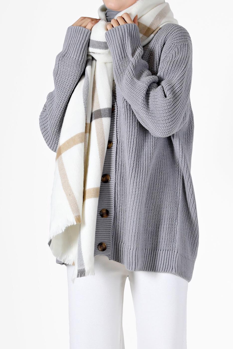 Hijab clothing GREY BUTTON DETAIL BASIC KNITWEAR CARDIGAN 9905 