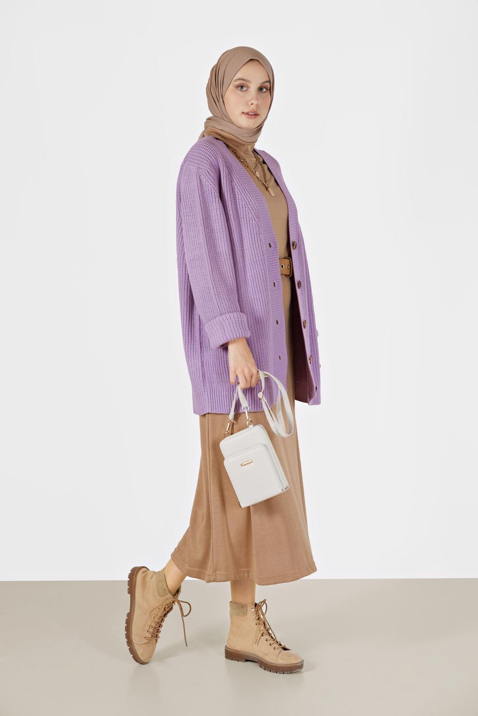 Tesettür giyim MOR DÜĞME DETAYLI BASIC TRİKO HIRKA 9905 