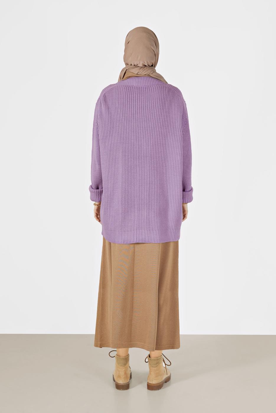 Tesettür giyim MOR DÜĞME DETAYLI BASIC TRİKO HIRKA 9905 