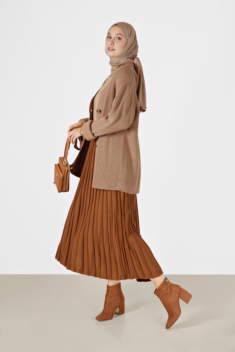 Hijab clothing BROWN BUTTON DETAIL BASIC KNITWEAR CARDIGAN 9905 