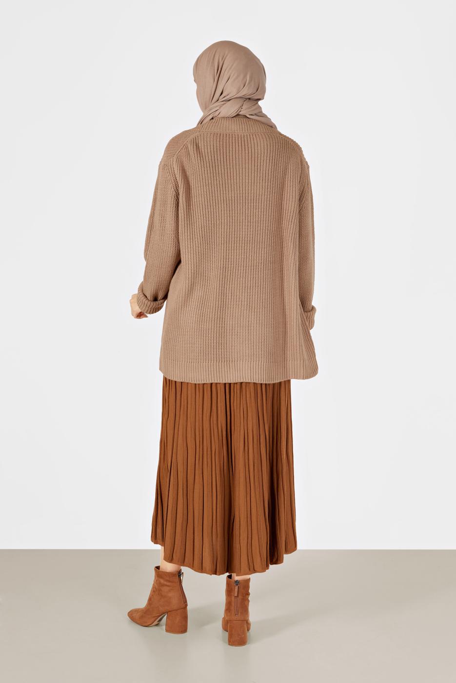 Hijab clothing BROWN BUTTON DETAIL BASIC KNITWEAR CARDIGAN 9905 