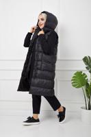 Tesettür giyim SİYAH CEPLİ KAPÜŞONLU ŞİŞME YELEK T 00044 