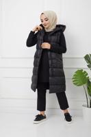Tesettür giyim SİYAH CEPLİ KAPÜŞONLU ŞİŞME YELEK T 00044 