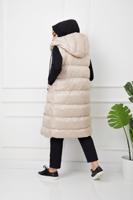 Tesettür giyim BEJ CEPLİ KAPÜŞONLU ŞİŞME YELEK T 00044 