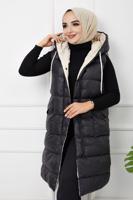 Tesettür giyim SİYAH CEPLİ KAPÜŞONLU ŞİŞME YELEK T 00044 