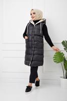 Tesettür giyim SİYAH CEPLİ KAPÜŞONLU ŞİŞME YELEK T 00044 