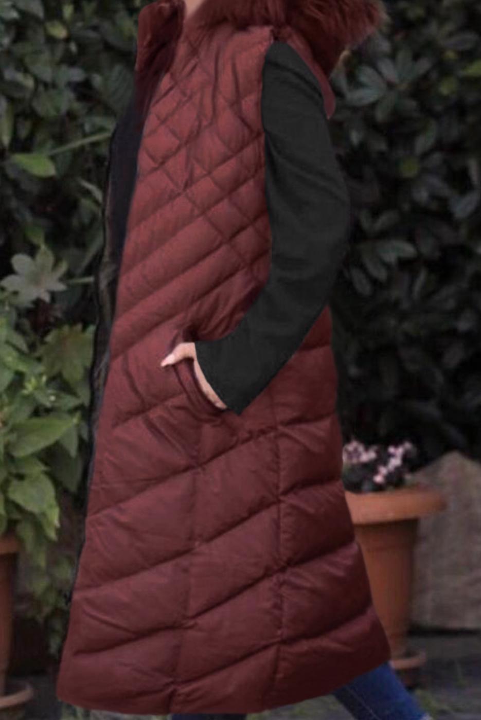 Tesettür giyim BORDO KAPÜŞONLU KAPİTONE ŞİŞME YELEK 0021	