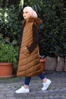 Tesettür giyim KAHVE KAPÜŞONLU KAPİTONE ŞİŞME YELEK 0021	