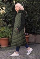 Tesettür giyim HAKİ KAPÜŞONLU KAPİTONE ŞİŞME YELEK 0021	