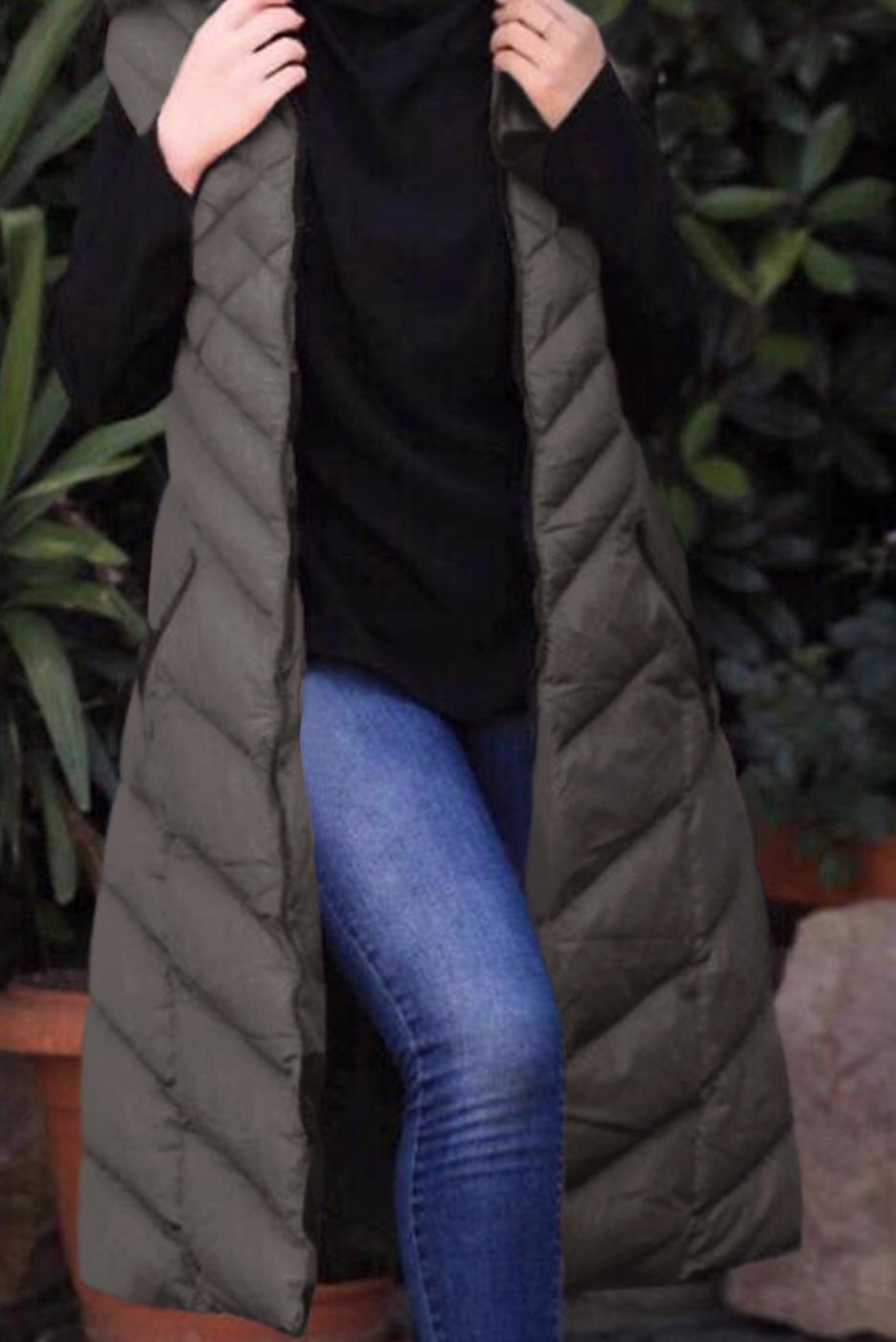 Tesettür giyim VİZON KAPÜŞONLU KAPİTONE ŞİŞME YELEK 0021	