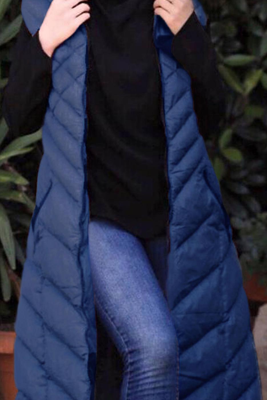 Hijab clothing NAVY BLUE HOODED QUILTED PUFFER VEST 0021 