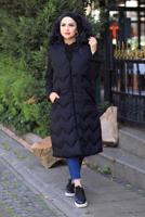 Tesettür giyim SİYAH KAPÜŞONLU CEP DETAYLI ŞİŞME YELEK 0031 