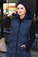Hijab clothing NAVY BLUE HOODED POCKET DETAIL PUFFER VEST 0031 