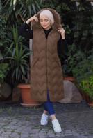 Tesettür giyim TABA KAPÜŞONLU CEP DETAYLI ŞİŞME YELEK 0031 