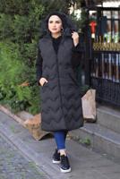 Tesettür giyim GRİ KAPÜŞONLU CEP DETAYLI ŞİŞME YELEK 0031 