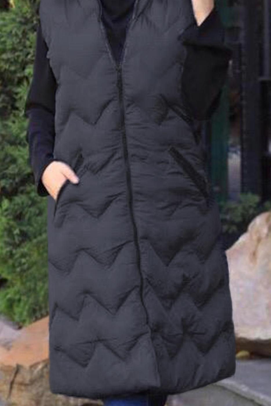 Tesettür giyim GRİ KAPÜŞONLU CEP DETAYLI ŞİŞME YELEK 0031 