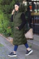 Hijab clothing GREEN HOODED POCKET DETAIL PUFFER VEST 0031 