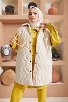 Tesettür giyim BEJ ÇITÇITLI KAPİTONE YELEK 0520 