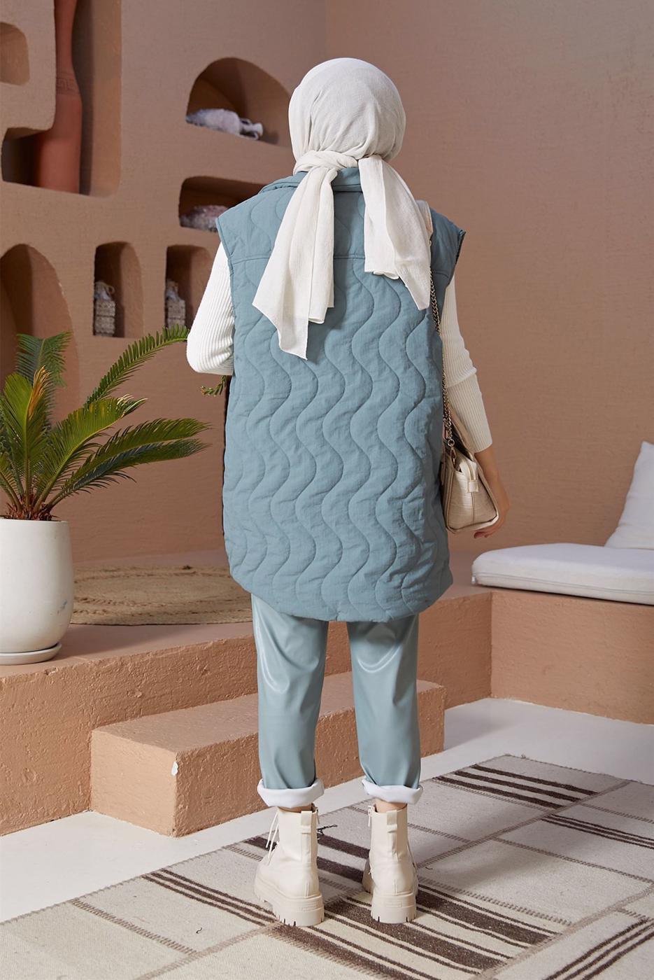 Hijab clothing BLUE SNAP DETAIL QUILTED GILET 0520 
