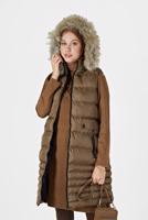 Tesettür giyim TABA KAPÜŞONLU FERMUARLI ŞİŞME YELEK 2004 