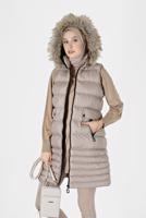 Tesettür giyim BEJ KAPÜŞONLU FERMUARLI ŞİŞME YELEK 2004 