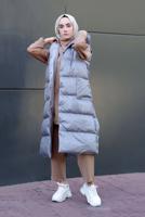 Hijab clothing GREY POCKET DETAIL HOODED PUFFER VEST 2222 