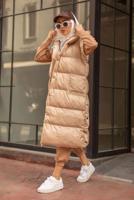 Tesettür giyim BEJ CEP DETAYLI KAPÜŞONLU ŞİŞME YELEK 2222 