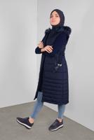Tesettür giyim LACİVERT KEMERLİ KAPÜŞONLU ŞİŞME YELEK 90121 