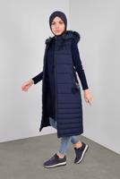 Tesettür giyim LACİVERT KEMERLİ KAPÜŞONLU ŞİŞME YELEK 90121 