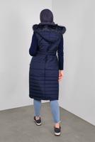 Tesettür giyim LACİVERT KEMERLİ KAPÜŞONLU ŞİŞME YELEK 90121 