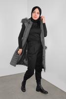 Tesettür giyim GRİ KEMERLİ KAPÜŞONLU ŞİŞME YELEK 90121 