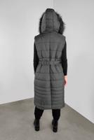 Tesettür giyim GRİ KEMERLİ KAPÜŞONLU ŞİŞME YELEK 90121 