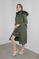 Tesettür giyim HAKİ KEMERLİ KAPÜŞONLU ŞİŞME YELEK 90121 