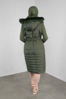 Tesettür giyim HAKİ KEMERLİ KAPÜŞONLU ŞİŞME YELEK 90121 