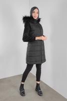 Tesettür giyim SİYAH KAPÜŞONLU CEP DETAYLI ŞİŞME YELEK 90146 