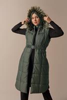 Tesettür giyim HAKİ BELDEN TUTTURMALI KAPÜŞONLU ŞİŞME YELEK 90148 