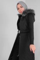 Tesettür giyim SİYAH KENDİNDEN DESENLİ KEMERLİ ŞİŞME YELEK 90171 