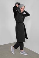 Tesettür giyim SİYAH KENDİNDEN DESENLİ KEMERLİ ŞİŞME YELEK 90171 