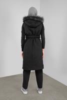 Tesettür giyim SİYAH KENDİNDEN DESENLİ KEMERLİ ŞİŞME YELEK 90171 