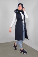 Tesettür giyim LACİVERT KENDİNDEN DESENLİ KEMERLİ ŞİŞME YELEK 90171 