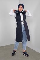 Tesettür giyim LACİVERT KENDİNDEN DESENLİ KEMERLİ ŞİŞME YELEK 90171 