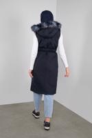 Tesettür giyim LACİVERT KENDİNDEN DESENLİ KEMERLİ ŞİŞME YELEK 90171 