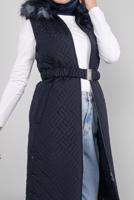 Tesettür giyim LACİVERT KENDİNDEN DESENLİ KEMERLİ ŞİŞME YELEK 90171 