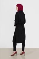 Hijab clothing BLACK BUTTON DETAIL CLASSIC COLLAR SUEDE TRENCH COAT 65095 
