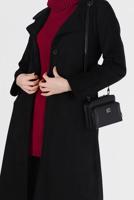 Hijab clothing BLACK BUTTON DETAIL CLASSIC COLLAR SUEDE TRENCH COAT 65095 