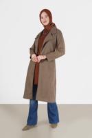 Hijab clothing BROWN BUTTON DETAIL CLASSIC COLLAR SUEDE TRENCH COAT 65095 