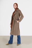 Hijab clothing BROWN BUTTON DETAIL CLASSIC COLLAR SUEDE TRENCH COAT 65095 