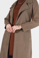 Hijab clothing BROWN BUTTON DETAIL CLASSIC COLLAR SUEDE TRENCH COAT 65095 