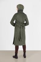 Tesettür giyim HAKİ DÜĞME DETAYLI KLASİK YAKA SÜET TRENÇKOT 65095 